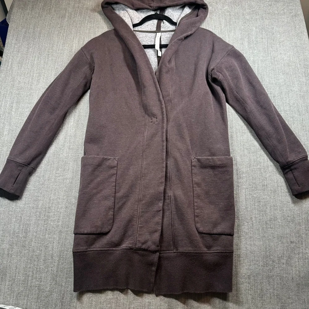 Lululemon Hooded Wrap Cardigan Womens 6 Brown Longline Fleece Thumbhole